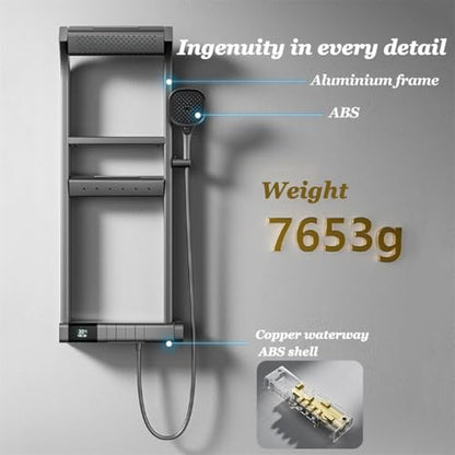 Shower Panel Tower Systems with Shelf,6 Functions Piano Key Design,Thermostatic Shower Set w/Adjustable Body Jets for Home (Grey) - color: Gray