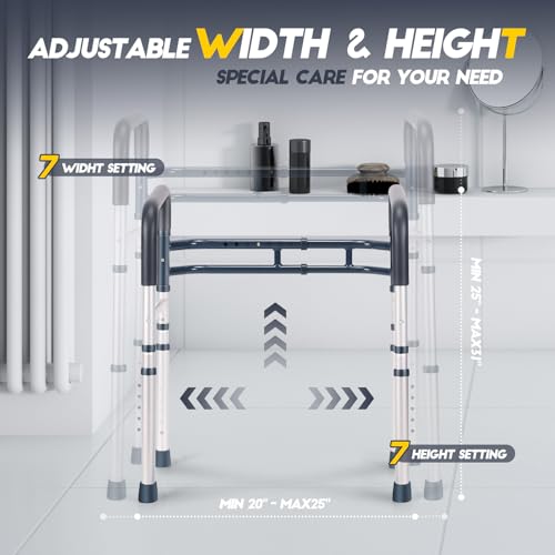 Lianjindun Toilet Safety Rails, 350 lbs, Adjustable Height & Width | Fits Most Toilets, Foldable Design, 350 Lbs Capacity, Aluminum Toilet Frame, Toilet Handles for Seniors, Disabled, Handicap - color: Blue