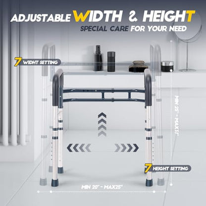 Lianjindun Toilet Safety Rails, 350 lbs, Adjustable Height & Width | Fits Most Toilets, Foldable Design, 350 Lbs Capacity, Aluminum Toilet Frame, Toilet Handles for Seniors, Disabled, Handicap - color: Blue
