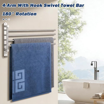 NearMoon Swivel Towel Rack, 19.5" Thicken 304 Stainless Steel 4-Arm Towel Bar, Space Saving Wall Mounted Towel Holder with Hook, Rustproof Swing Out Towel Hanger for Bathroom, Kitchen (Brushed Nickel) - color: Brushed Nickel, size: 19.5 Inch