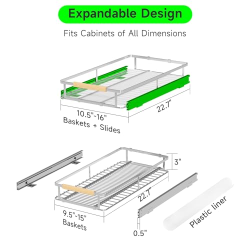 Expandable Pull-Out Cabinet Drawers, Slide-Out Shelves, Small 1 Pack | Smooth Slide-Out Access, Adjustable Fit, Pull-Out Organization, Small Cabinet Use, Space-Saving - size: S- (10.5"-16")W * 22.7"D