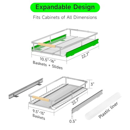 Expandable Pull-Out Cabinet Drawers, Slide-Out Shelves, Small 1 Pack | Smooth Slide-Out Access, Adjustable Fit, Pull-Out Organization, Small Cabinet Use, Space-Saving - size: S- (10.5"-16")W * 22.7"D
