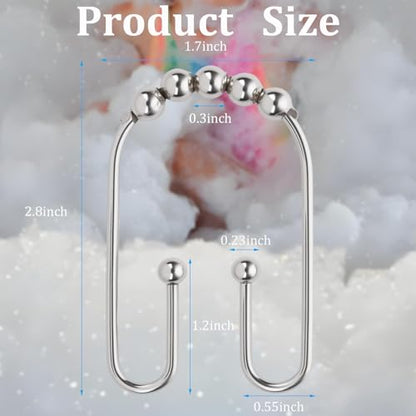 Resze U Shaped Shower Curtain Hooks Rings,12 Pcs Durable Rust Resistant Metal Shower Hooks, Double Glide Smoothly Anti-Drop Shower Rings for Shower Curtain Rod,Chrome - color: Chrome