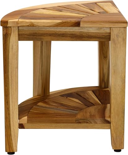 AquaTeak Kai Clear-Shield Corner 15.5" Teak Shower Bench | Durable, Water-Resistant Teak, Shower Chair & Shaving Foot Rest, Indoor/Outdoor Use - size: Clear Shield, style: Corner Stool With Shelf