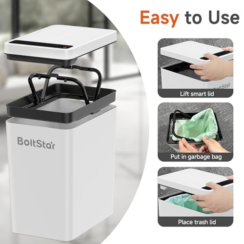 Solar Automatic Trash Can: 2 Pack 2.6 Gallon & 4 Gallon Motion Sensor Garbage Can, No Charging Required, Slim Smart Touchless Trash Bin with Lid for Bedroom, Living Room, Bathroom, Office, RV, White - size: 2.6 gallons + 4 gallons