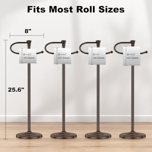 Toilet Paper Holder Free Standing, 25” H Stainless Steel Oil Rubbed Bronze Toilet Paper Stand, Weighted Base Floor Tissue Roll Holder for Bathroom,Toilet Roll Stand - color: Oil Rubbed Bronze