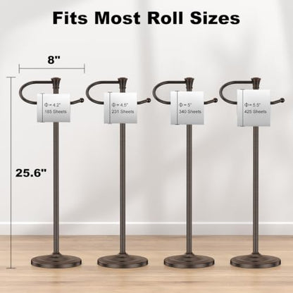 Toilet Paper Holder Free Standing, 25” H Stainless Steel Oil Rubbed Bronze Toilet Paper Stand, Weighted Base Floor Tissue Roll Holder for Bathroom,Toilet Roll Stand - color: Oil Rubbed Bronze