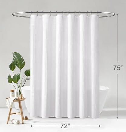 Waffle Weave Shower Curtain Heavyweight Cotton Fabric White 72Wx75L | Soft Cotton Cloth,3D Square Truely Waffle Washable, Hotel Luxury Spa, Shower Curtain Set for Bathroom 12 Plastic Hooks - color: White, size: 72"W x 75"L