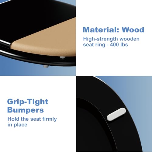 Round Black Slow Close Toilet Seat, Heavy Duty Wood Toilet Seat with Baked Enamel Finish, Support 400 bls, Toilet Lid with Soft Close Zinc Alloy Hinges, Grip-Tight Bumpers, Easy Clean, Quick-Assembly - color: Black, size: Round Slow Close