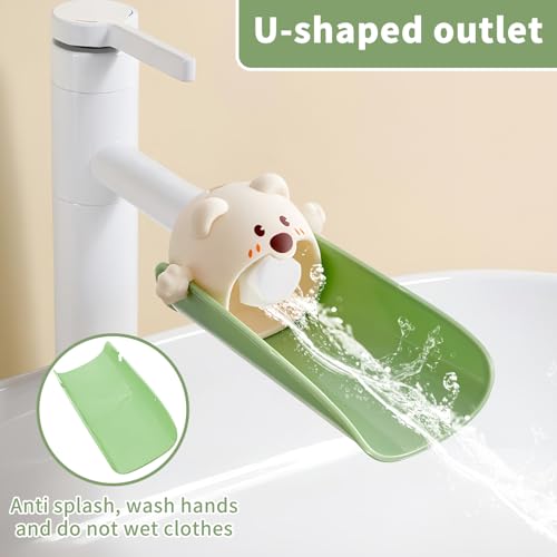 Silicone Animal Faucet Extender for Kids, Bathroom Sink, Kitchen, Bathtub Extension, 4.7x2.8 inches (Green, Bear)