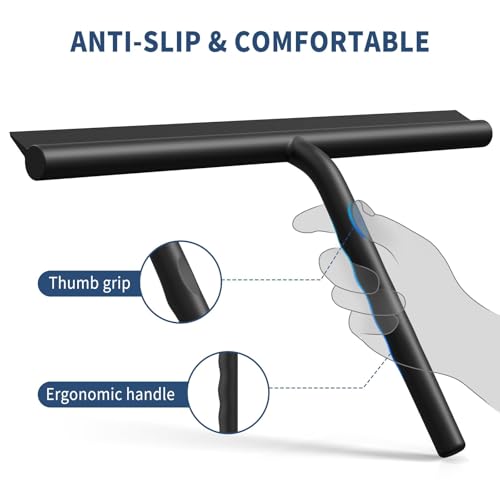 ecooe Shower Squeegee for Glass Doors,11" Shower Glass Cleaner | Silicone Streak-Free Wiper with Hanger and Stainless Steel Core for Bathroom, Kitchen & Car Windows, Black - size: 02-Silicone 11″/28cm