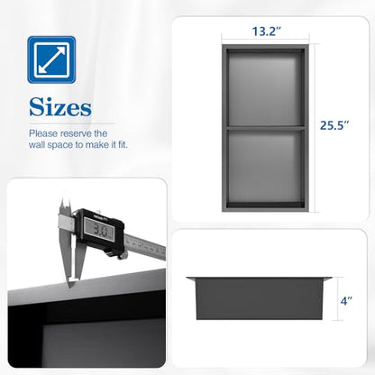 12" x 24" Shower Niche No Tile Needed | 304 Stainless Steel Shower Wall Niche, Recessed Shower Shelf for Shower or Bathroom Storage, Black - color: 12"x24" Black