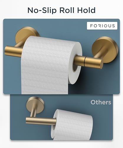 FORIOUS Commercial Toilet Paper Holder Wall Mount Bathroom Tissue Holder | Brushed Gold | SUS304 Stainless Steel Rustproof | Double Post Pivoting Toilet Paper Roll Holder | Screw-In | Round Base - color: Brushed Gold