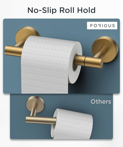 FORIOUS Commercial Toilet Paper Holder Wall Mount Bathroom Tissue Holder | Brushed Gold | SUS304 Stainless Steel Rustproof | Double Post Pivoting Toilet Paper Roll Holder | Screw-In | Round Base - color: Brushed Gold