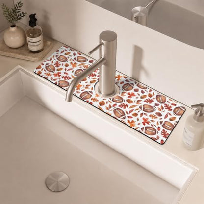 Fall Kitchen Sink Splash Guard Faucet Mat,Football Maple Leaf Autumn Thanksgiving Faucet Non-Slip Absorbent Mat,Farmhouse Sink Splash Guard Behind Faucet for Kitchen Bathroom, 15"x5.5" - color: Drying Faucet Mat 19