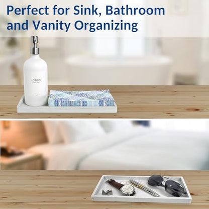 Silicone Countertop & Vanity Bathroom Tray – 2 PC 11.7" | Bathroom Tray Set, Bathroom Tray Countertop, Bathroom Counter Tray, Dish Soap Kitchen Tray & Bathroom Organizer Countertop - color: Marble Design, size: 2 PC Large - 11.7”