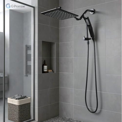 G-Promise All Metal Shower Diverter with Low Handheld Holder (Matte Black) | 10 Inch Downward-Extend Bracket for All Heights, 4 Spray Modes with Pause, Anti-Leak, Easy Install, Universal Replacement - color: Matte Black, size: Lower 9 Inch