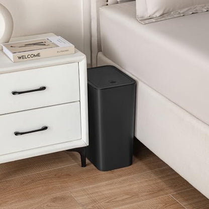 TIPGO Bathroom Trash Can with Lid, 4 Gallon / 15 Liter Small Garbage Can, Press Top Bin, Plastic Wastebasket with Pop-Up Lid for Bedroom, Living Room, Office (Black) - color: Black,1 Pack