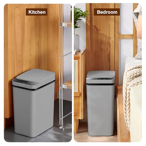 3 PACK - Small Trash Can with Lid for Bathroom - Automatic Trash Cans | Bedroom, Kitchen, Office - 2.5 Gallon Slim Smart Garbage Can Touchless - Motion Sensor Trash can Bathroom ( Grey ) - color: Grey