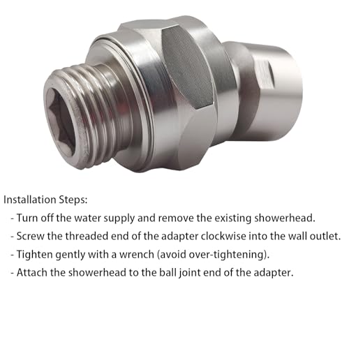 Swivel Shower Head Adapter, 360° Ball Joint Shower Adapter, Universal Leak-Proof Swivel Connector for Adjustable Showerhead, Universal shower arm adapter.(Brushed Nickel) - color: Brushed Nickel