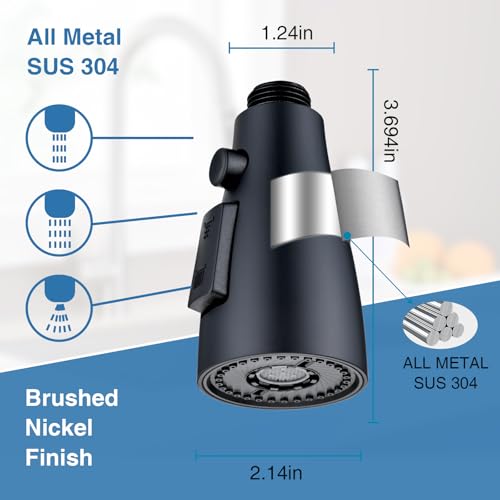 Stainless Steel Kitchen Faucet Head Replacement Matte Black 3-Function Kitchen Sink Sprayer replacement for Most Pull-out Kitchen Faucet, High Pressure Sink Spray Head with 9 Adapters & Faucet Aerator - color: ‎Matte Black