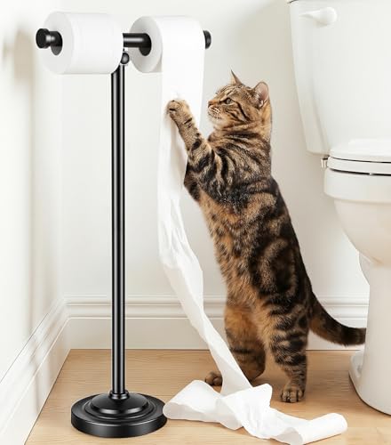 28" H Pivoting Toilet Paper Holder, 3.5lbs Extra-Weighted Base, No Tipping Rustproof, Taller Version, Free Standing Bathroom Floor Tissue Stand with Storage for up to 8 Rolls, Matte Black