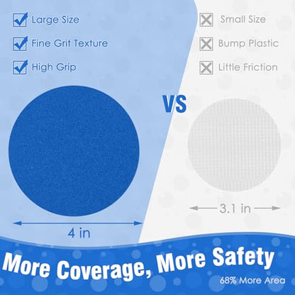 S&X 24 Pcs Non Slip Shower Stickers (Large 4" Round), Blue Anti Slip Grip Decals, High Traction Bathtub Dots, Durable Grit Stickers for Kids & Family Safety with Scraper - color: Blue, size: Round
