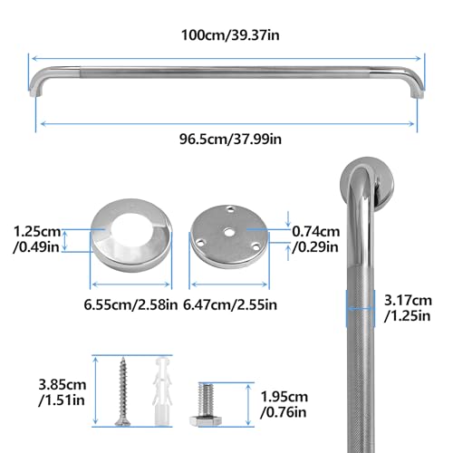Rockgoya Shower Grab Bar, 2 Pack 39.4 Inch Bathroom Grab Bar, 304 Stainless Steel 1.25" Diameter Anti-Slip Handicap Grab Bar Support Shower Rail Senior Handrail Shower Safety Bar Handle - size: 39.4 Inch