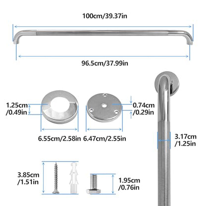Rockgoya Shower Grab Bar, 2 Pack 39.4 Inch Bathroom Grab Bar, 304 Stainless Steel 1.25" Diameter Anti-Slip Handicap Grab Bar Support Shower Rail Senior Handrail Shower Safety Bar Handle - size: 39.4 Inch