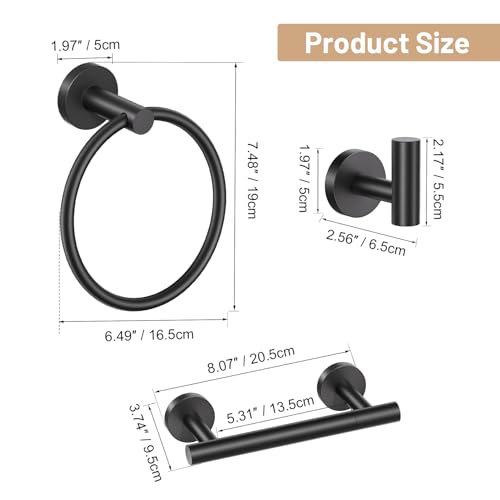 Black Bathroom Hardware Set, 4-Piece Towel Holder Set Include Double Bases Toilet Paper Holder,Towel Ring and 2 Towel Hooks Stainless Steel Wall Mounted Bathroom Hardware Accessories Set - color: Matte Black, size: Set B