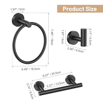 Black Bathroom Hardware Set, 4-Piece Towel Holder Set Include Double Bases Toilet Paper Holder,Towel Ring and 2 Towel Hooks Stainless Steel Wall Mounted Bathroom Hardware Accessories Set - color: Matte Black, size: Set B