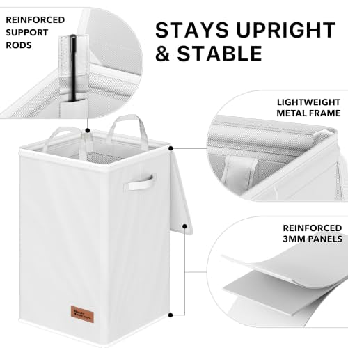 Simple Houseware Foldable Laundry Hamper Basket with Lid and Bag, Pink | Heavy Duty 600D Polyester, Water-Resistant Surface - color: White
