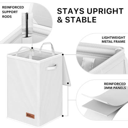 Simple Houseware Foldable Laundry Hamper Basket with Lid and Bag, Pink | Heavy Duty 600D Polyester, Water-Resistant Surface - color: White