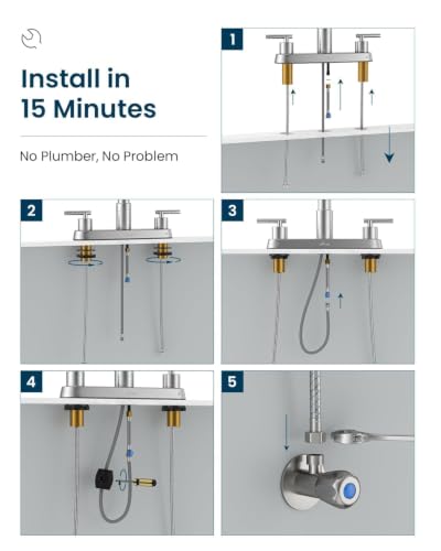 APPASO 4 Hole Kitchen Faucet Brushed Nickel for 3 or 4 Hole Standard Sinks | 2 Handle Kitchen Faucets with 3-Mode Pull Down Sprayer and Soap Dispenser, Square Spout Dual Handle Faucet Stainless Steel - color: 2-Brushed Nickel