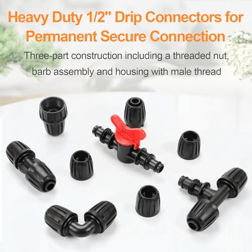 21 Pieces1/2 Inch Drip Irrigation Fittings Kit, 1/2'' Drip Line Barbed Locked Connectors for 1/2 Inch Irrigation Tubing (1/2" ID x 0.650" OD) Coupling Tee Elbow Plug Valve Faucet Adapter - size: 1/2" Fittings Kit 21 Pcs