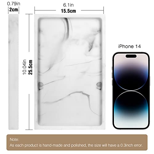 Luxspire Resin Bathroom Vanity Tray Countertop Organizer, M, Marble White | 10 x 6 inch, non-slip waterproof resin, easy wipe clean, fits bath kitchen vanity, holds jewelry toiletries soap - color: Marble White, size: M