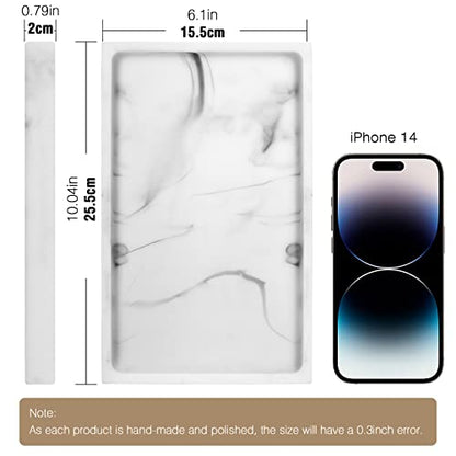 Luxspire Resin Bathroom Vanity Tray Countertop Organizer, M, Marble White | 10 x 6 inch, non-slip waterproof resin, easy wipe clean, fits bath kitchen vanity, holds jewelry toiletries soap - color: Marble White, size: M