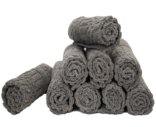 PH Pleasant Home Diamond Wash Cloths Set - 12 Pack (12” x 12”) – 509 GSM - 100% Ring Spun Cotton Wash Cloth - Super Soft and Highly Absorbent Face Towels(Dark Grey) - color: Dark Grey, style: Diamond