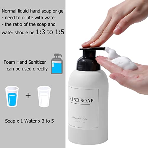 2 Pack Foaming Soap Dispenser, 12.7 Oz Thick Glass Pump, Black and White | Refillable Foam Soap Bottles for Hand Soap and Body Wash, Ideal for Bathroom Countertop, Kitchen Sink and More - color: Black and White