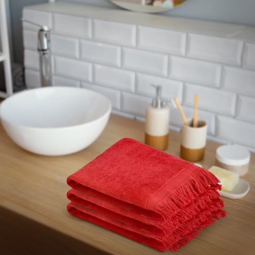 Fringed Reversible Fingertip Hand Towel (Size 11" W x 18" L) Terry Cotton Washcloth Set for Face and Bathroom use. (Black, 3)