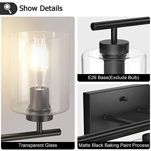 Aipsun 5 Lights Black Vanity Lights Fixtures Over Mirror with Clear Glass Shades Industrial Wall Light Fixture for Bathroom(Exclude Bulb) - size: 39.8 inch