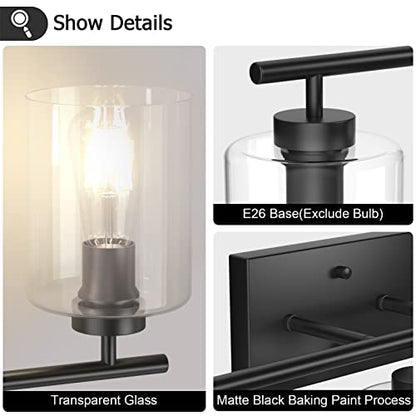 Aipsun 5 Lights Black Vanity Lights Fixtures Over Mirror with Clear Glass Shades Industrial Wall Light Fixture for Bathroom(Exclude Bulb) - size: 39.8 inch