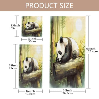 Bamboo Panda Bath Towels Set 3 Piece, Ultra Soft Absorbent Quick Dry Towels for Bathroom, 1 Hand Towel, 1 Wash Cloths, 1 Bath Towel