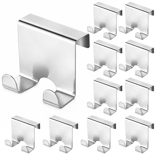 Hicarer 10 Pcs Over Cabinet Door Hooks, Stainless Steel Kitchen Cabinet Drawer Hooks for Towel, Coat, Robe Seamless No Drill Z-Shape Design for Door, Bathroom, Office Organization