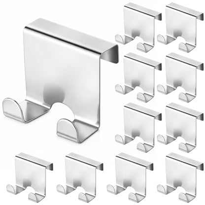 Hicarer 10 Pcs Over Cabinet Door Hooks, Stainless Steel Kitchen Cabinet Drawer Hooks for Towel, Coat, Robe Seamless No Drill Z-Shape Design for Door, Bathroom, Office Organization