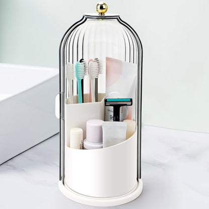 QIYVLOS Toothbrush Holders with Sliding Lid, Rotating 3 Slots Bathroom Organizer Countertop, Tooth Brush Toothpaste Holder Bathroom Counter Stand Sink Organizer Caddy for Vanity Makeup Brushes Holder - color: White+Transparent Black