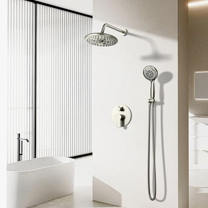 EMBATHER 10'' Shower System with Handheld Trim Kit, Brushed Nickel | 2-IN-1 Shower Faucet Set, 8-Mode Shower Head, 6-Setting Handheld Spray, Pressure-balanced Valve & Trim Kit - color: Brushed Nickel, size: 10 Inch