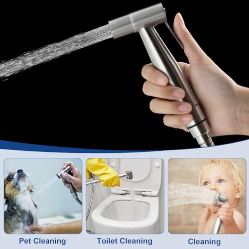 uxcell Handheld Bidet Sprayer for Toilet, Metal Bathroom Sprayer Kit Adjustable Water Pressure Control for Kitchen Bathroom Toilet Flushing Washing, Black - color: Black