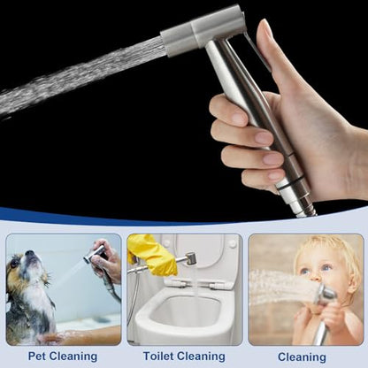 uxcell Handheld Bidet Sprayer for Toilet, Metal Bathroom Sprayer Kit Adjustable Water Pressure Control for Kitchen Bathroom Toilet Flushing Washing, Silver - color: Silver