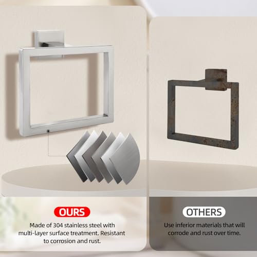 2-Piece Brushed Nickel Square Towel Ring,Modern Hand Towel Holder for Bathroom,Stainless Steel Towel Hangers Wall-Mounted Towel Rack - color: Brushed Nickel, size: 2 Pcs
